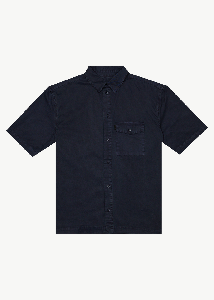 AFENDS Mens Overdie - Overdyed Short Sleeve Shirt - Deep Sea