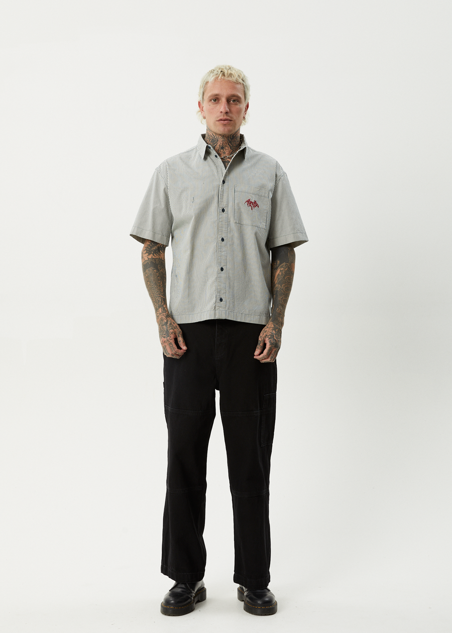 AFENDS Mens Bats - Striped Short Sleeve Shirt - Fuel