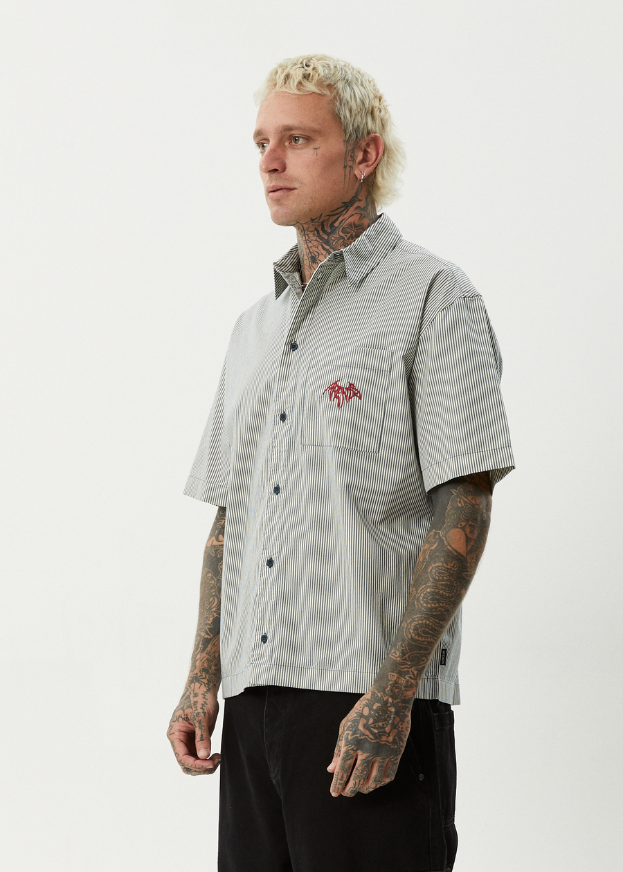 AFENDS Mens Bats - Striped Short Sleeve Shirt - Fuel