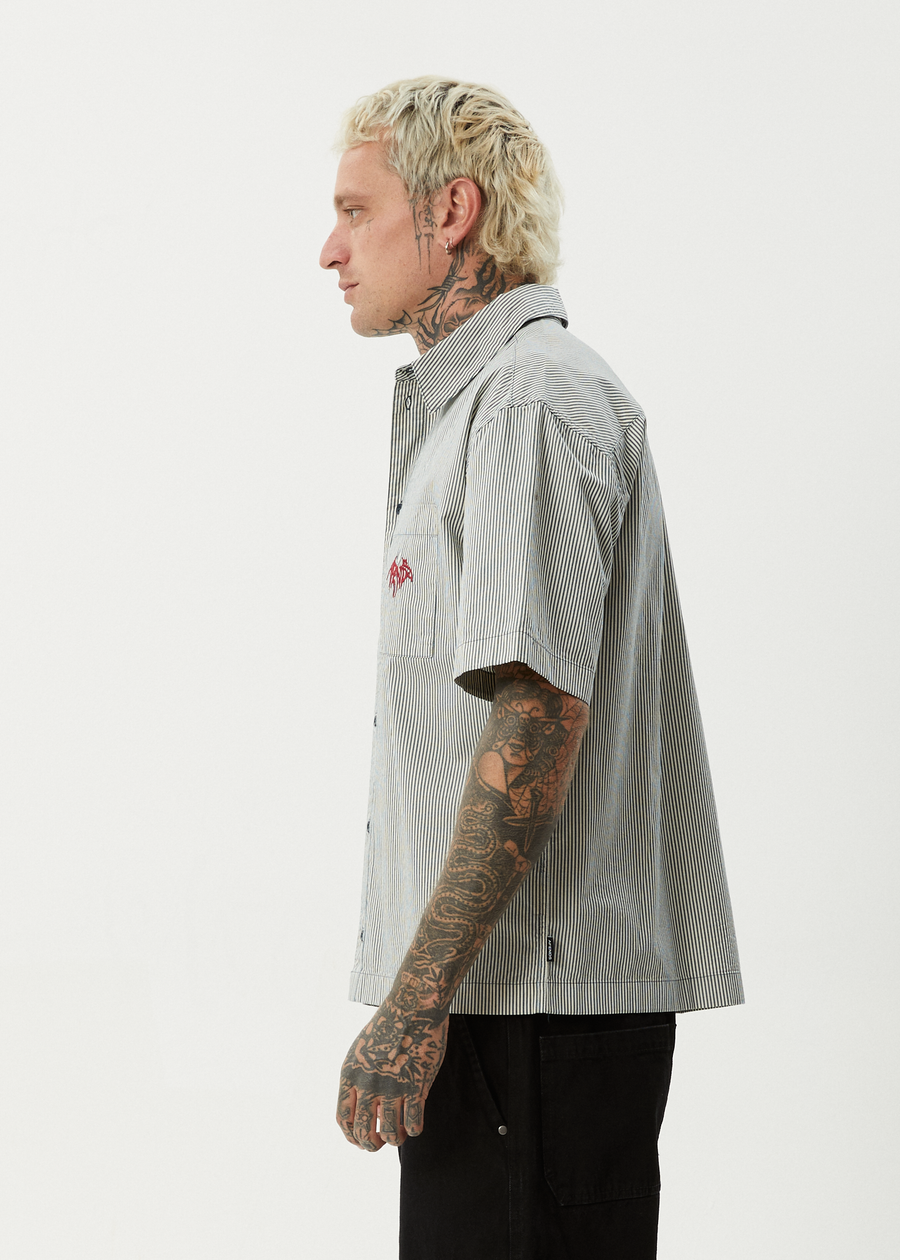 AFENDS Mens Bats - Striped Short Sleeve Shirt - Fuel