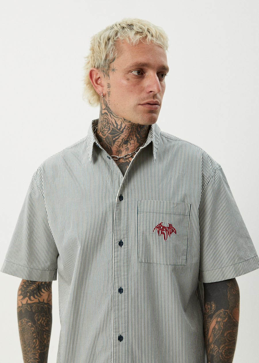 AFENDS Mens Bats - Striped Short Sleeve Shirt - Fuel