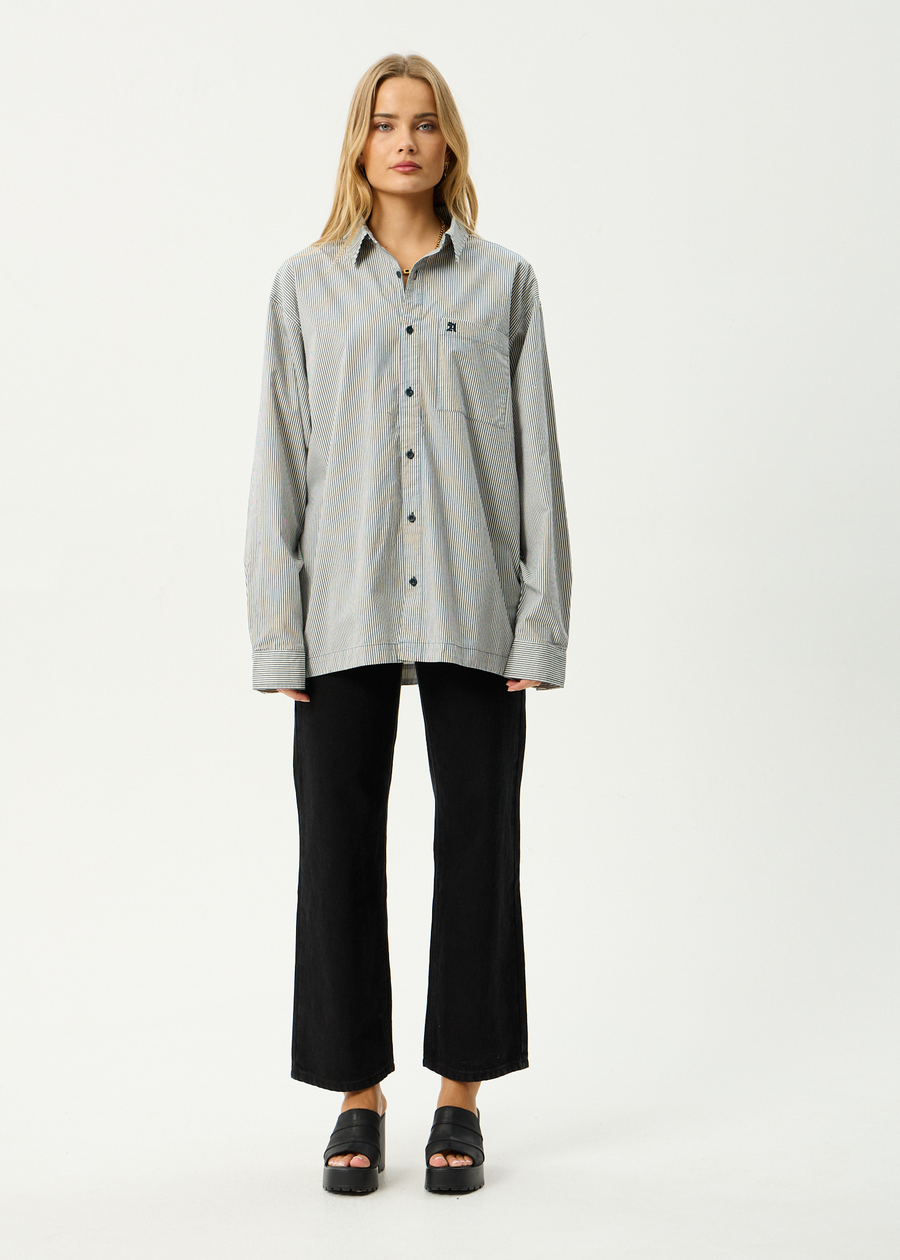 AFENDS Mens Bats - Oversized Striped Long Sleeve Shirt - Fuel