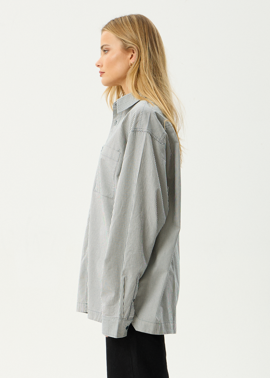 AFENDS Mens Bats - Oversized Striped Long Sleeve Shirt - Fuel