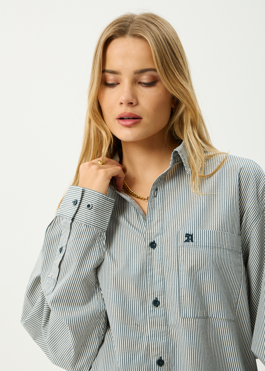 AFENDS Mens Bats - Oversized Striped Long Sleeve Shirt - Fuel