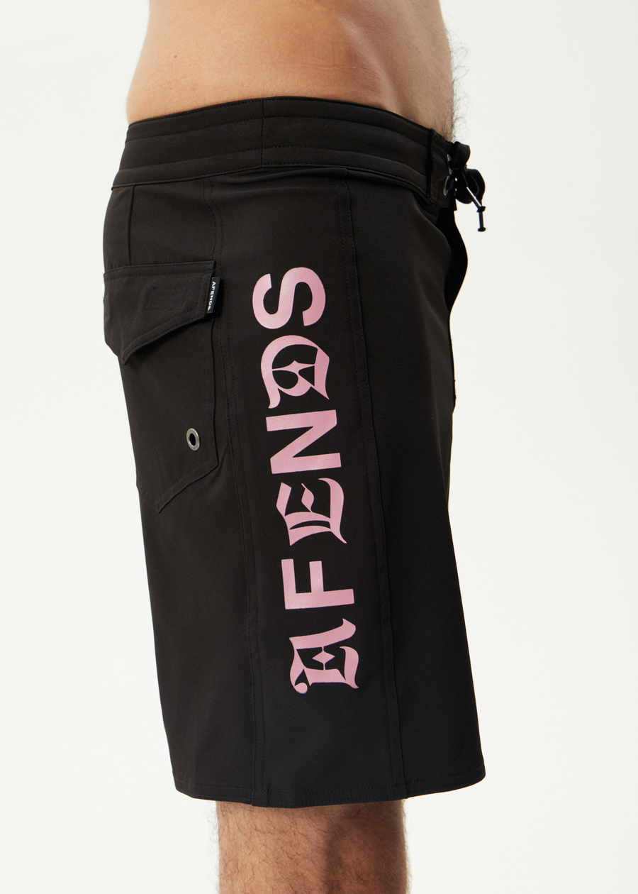 AFENDS Mens Mix Up - Surf Related V2 Boardshort 18" - Black