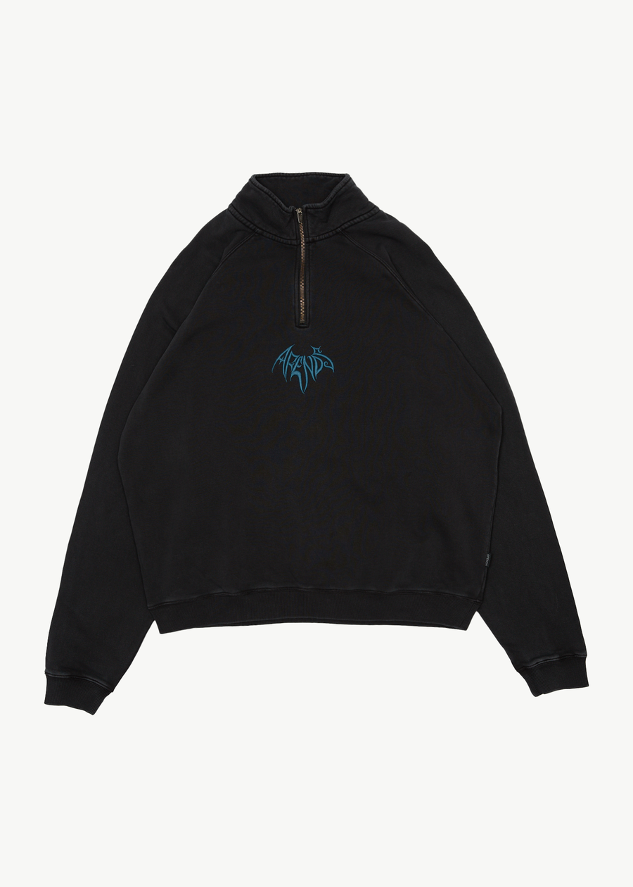AFENDS Mens Bats - Raglan Quarter Zip Crew - Stone Black