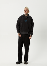 AFENDS Mens Bats - Raglan Quarter Zip Crew - Stone Black - Afends mens bats   raglan quarter zip crew   stone black