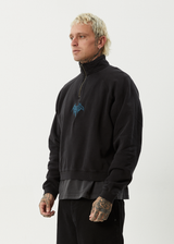 AFENDS Mens Bats - Raglan Quarter Zip Crew - Stone Black - Afends mens bats   raglan quarter zip crew   stone black
