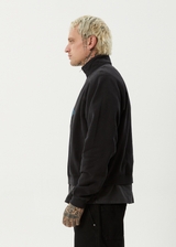 AFENDS Mens Bats - Raglan Quarter Zip Crew - Stone Black - Afends mens bats   raglan quarter zip crew   stone black