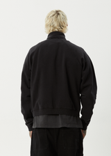 AFENDS Mens Bats - Raglan Quarter Zip Crew - Stone Black - Afends mens bats   raglan quarter zip crew   stone black