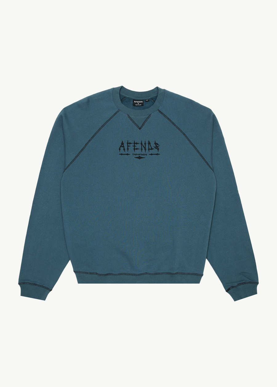 AFENDS Mens Spinal - Raglan Crew Neck Jumper - Fuel
