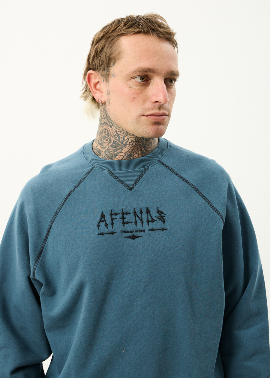 AFENDS Mens Spinal - Raglan Crew Neck Jumper - Fuel