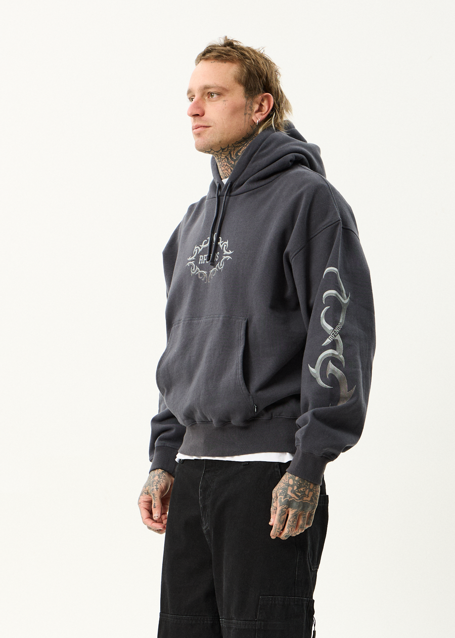 AFENDS Mens My Tribe - Boxy Hoodie - Charcoal
