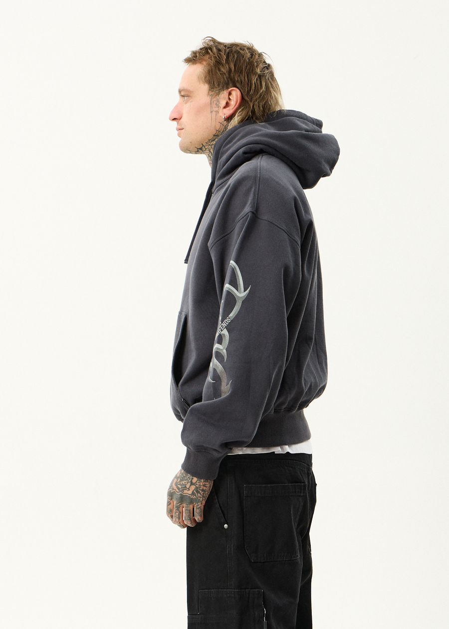 AFENDS Mens My Tribe - Boxy Hoodie - Charcoal