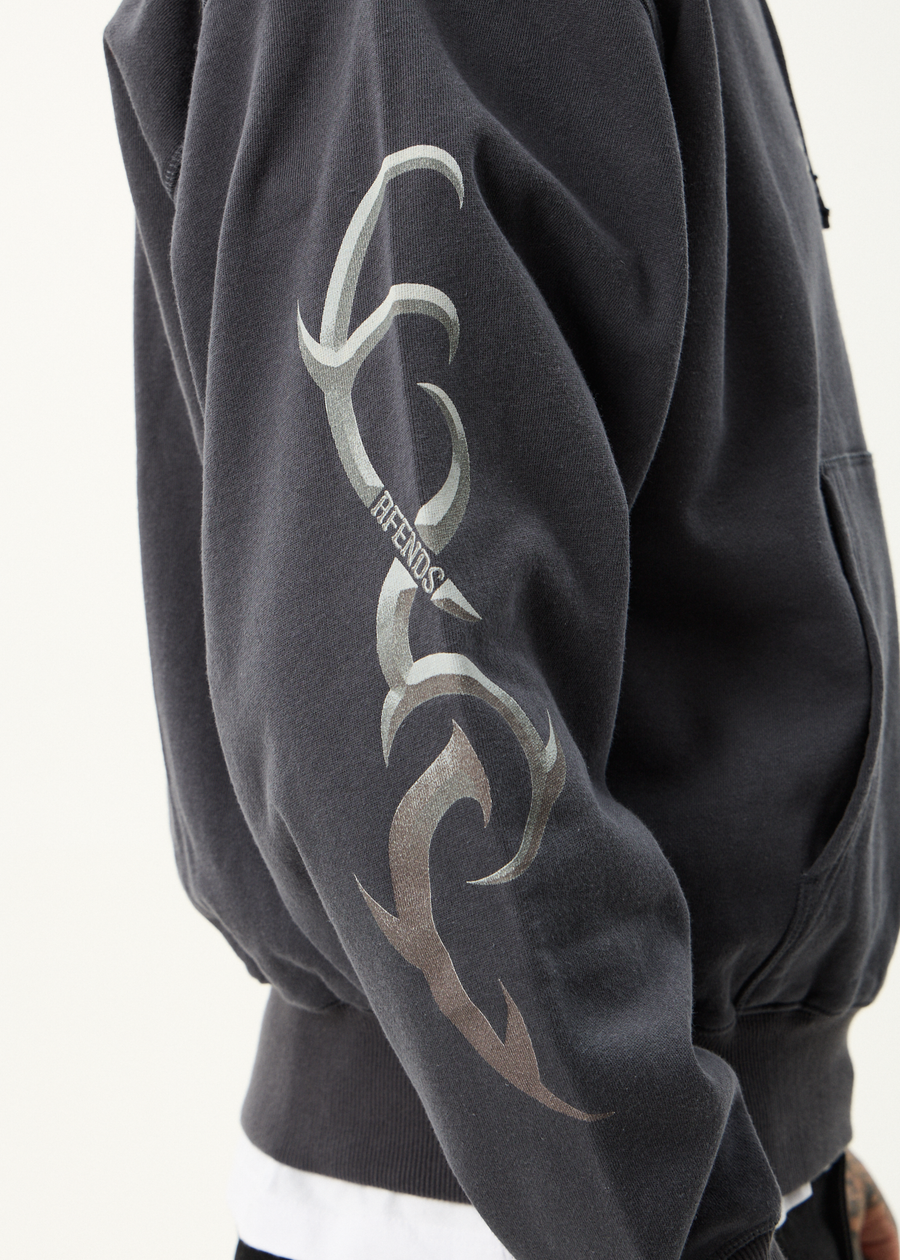 AFENDS Mens My Tribe - Boxy Hoodie - Charcoal
