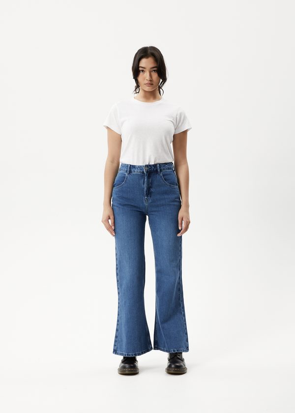 AFENDS Womens Marsha - Denim Slim Flared Jean - Authentic Blue