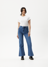 AFENDS Womens Marsha - Denim Slim Flared Jean - Authentic Blue - Afends womens marsha   denim slim flared jean   authentic blue