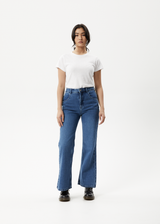 AFENDS Womens Marsha - Denim Slim Flared Jean - Authentic Blue - Afends womens marsha   denim slim flared jean   authentic blue