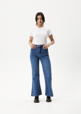 AFENDS Womens Marsha - Denim Slim Flared Jean - Authentic Blue - Afends womens marsha   denim slim flared jean   authentic blue