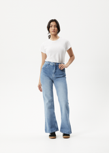 AFENDS Womens Marsha - Denim Slim Flared Jean - Worn Blue - Afends womens marsha   denim slim flared jean   worn blue
