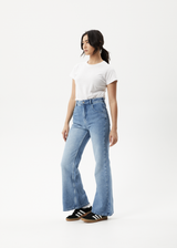 AFENDS Womens Marsha - Denim Slim Flared Jean - Worn Blue - Afends womens marsha   denim slim flared jean   worn blue