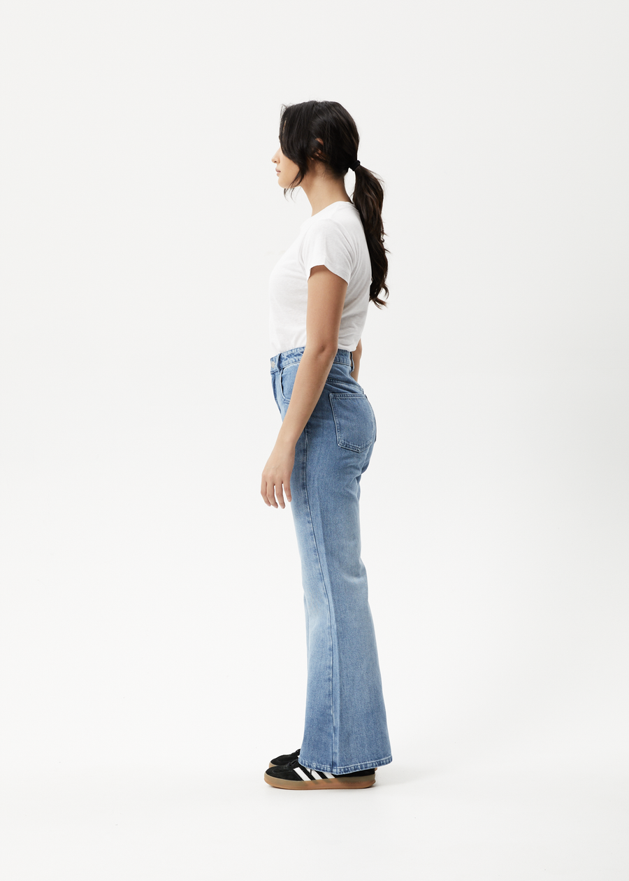 AFENDS Womens Marsha - Denim Slim Flared Jean - Worn Blue