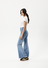 AFENDS Womens Marsha - Denim Slim Flared Jean - Worn Blue - Afends womens marsha   denim slim flared jean   worn blue