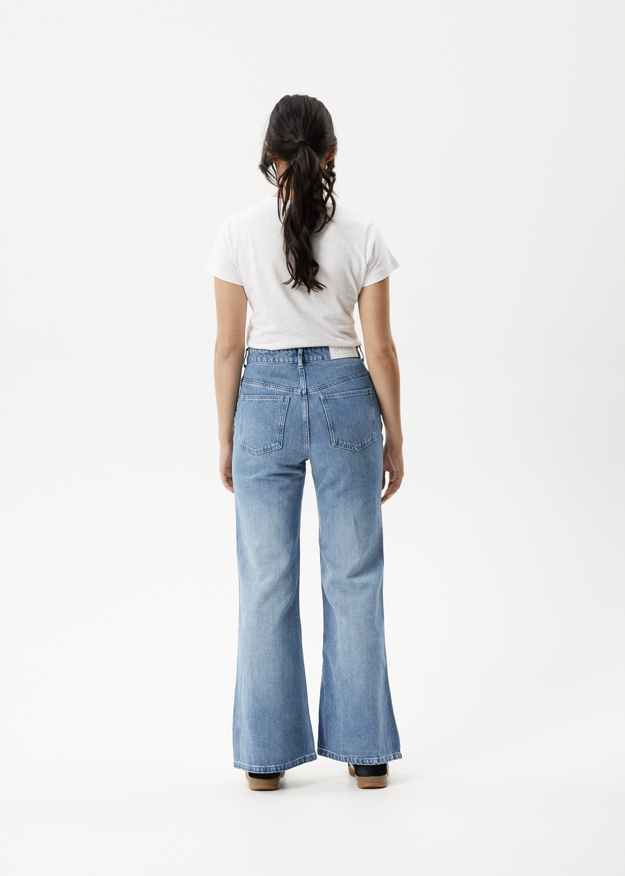 AFENDS Womens Marsha - Denim Slim Flared Jean - Worn Blue