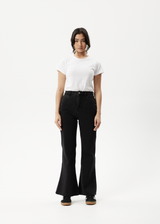 AFENDS Womens Marsha - Denim Slim Flared Jean - Washed Black - Afends womens marsha   denim slim flared jean   washed black