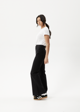 AFENDS Womens Marsha - Denim Slim Flared Jean - Washed Black - Afends womens marsha   denim slim flared jean   washed black