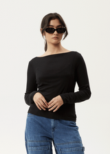 AFENDS Womens Mirage Bamboo - Sheer Long Sleeve Top - Black - Afends womens mirage bamboo   sheer long sleeve top   black 