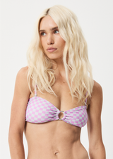 AFENDS Womens Carlo  -  Check Bandeau Bikini Top - Candy - Afends womens carlo   check bandeau bikini top   candy w215700 cdy xs