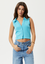 AFENDS Womens Eliza - Rib Sleeveless Shirt - Vivid Blue - Afends womens eliza   rib sleeveless shirt   vivid blue