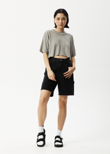 AFENDS Womens Slay Cropped - Oversized Tee - Olive - Afends womens slay cropped   oversized tee   olive