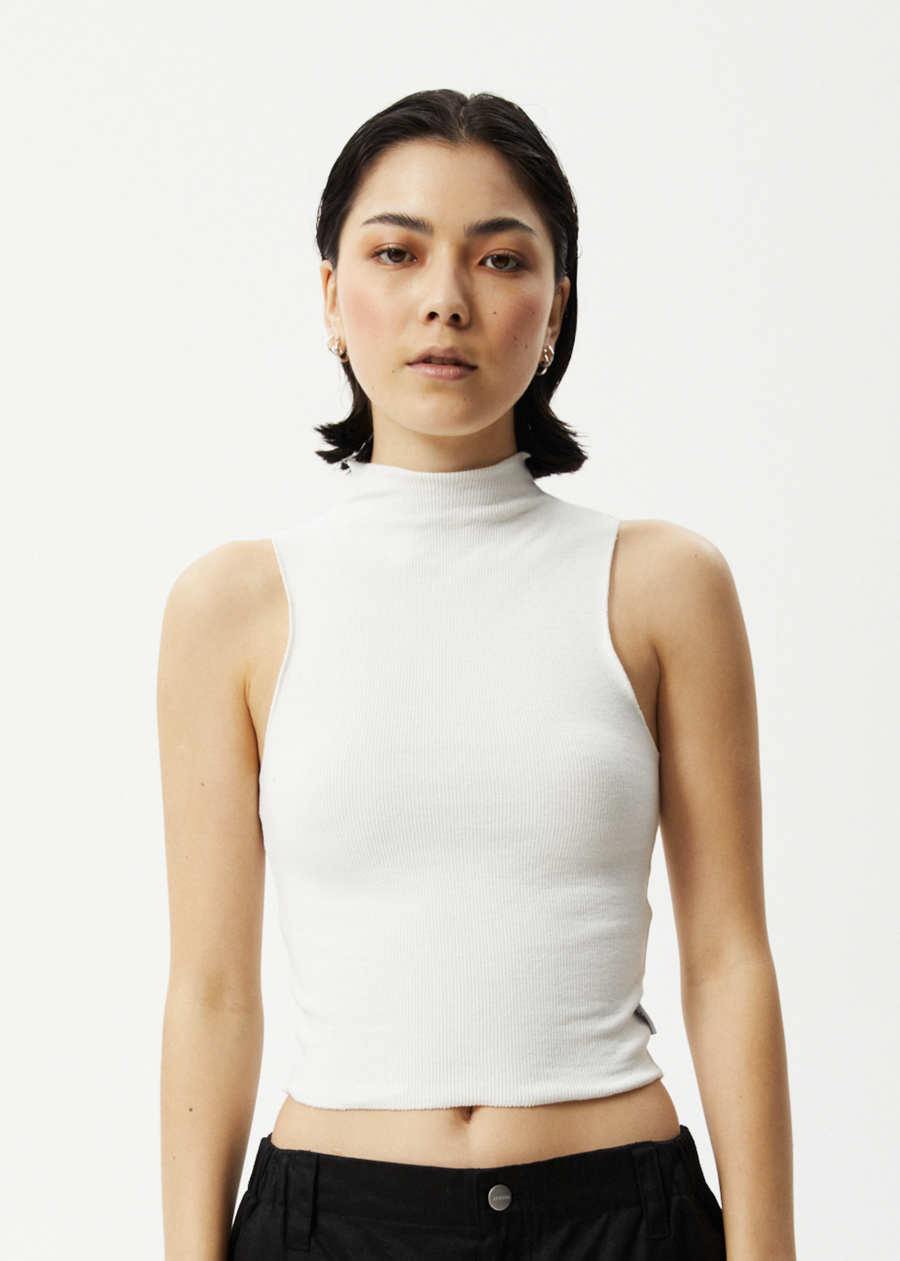 AFENDS Iconic - Rib High Neck Tank - Off White