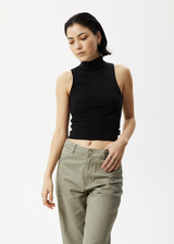 AFENDS Womens Iconic - Rib High Neck Tank - Black - Afends womens iconic   rib high neck tank   black