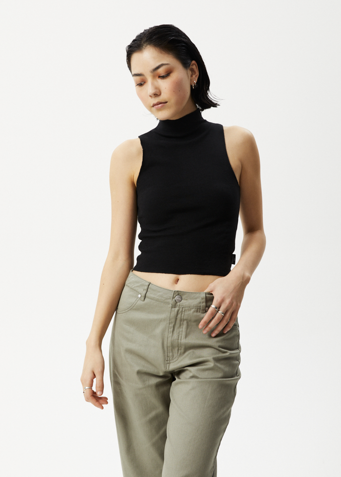 AFENDS Womens Iconic - Rib High Neck Tank - Black