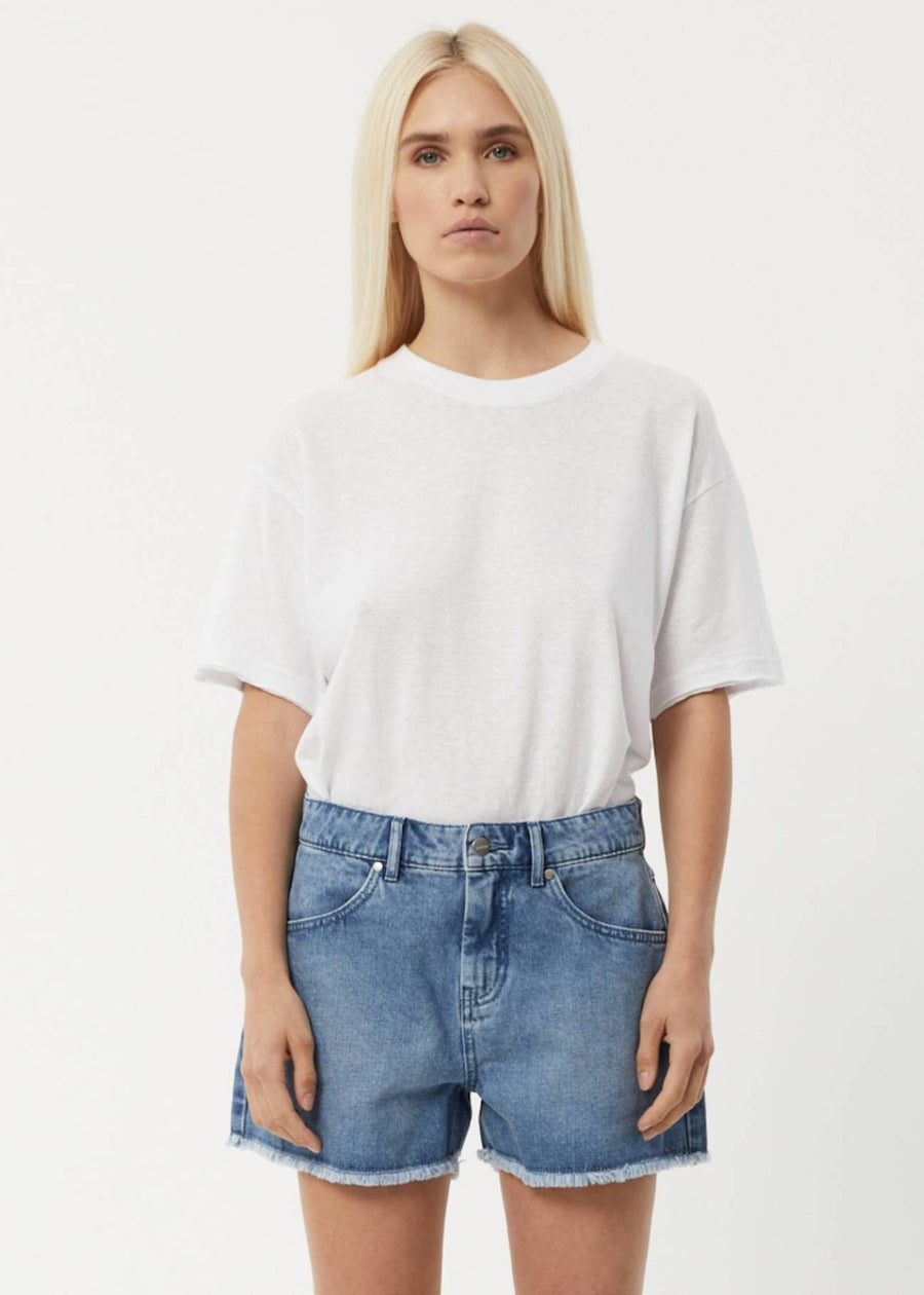 AFENDS Womens Isabella - Denim Low Rise Short - Worn Blue