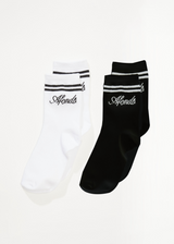 AFENDS Womens Notice - Socks Two Pack - White / Black - Afends womens notice   socks two pack   white / black 