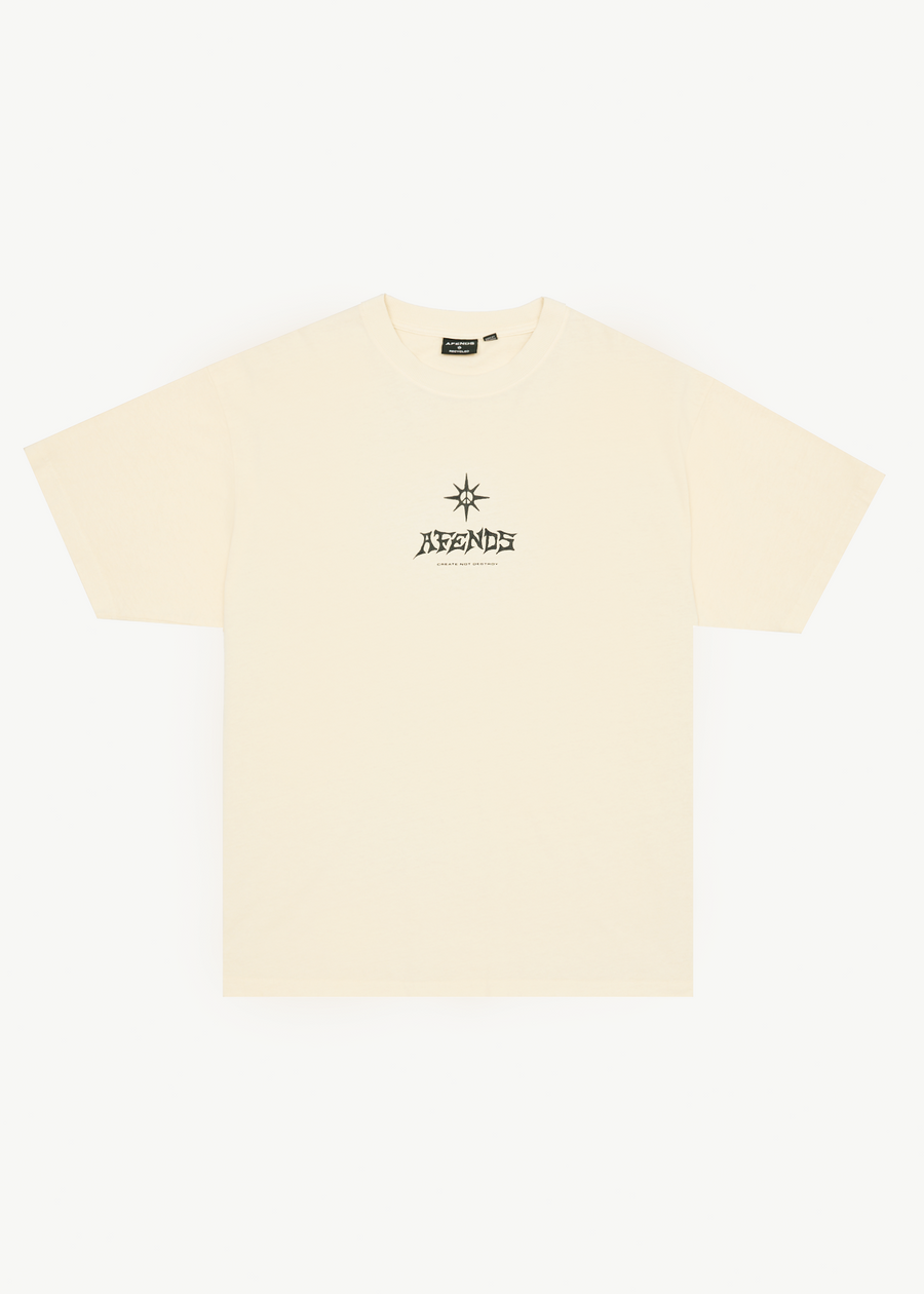 AFENDS Mens Peace Out - Boxy Tee - Sand