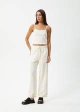 AFENDS Womens Splice - Seersucker Wide Leg Pant - White / Lemongrass - Afends womens splice   seersucker wide leg pant   white / lemongrass