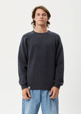 AFENDS Unisex Solace - Unisex Knit Crew Neck Jumper - Charcoal - Afends unisex solace   unisex knit crew neck jumper   charcoal 