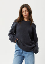 AFENDS Unisex Solace - Unisex Knit Crew Neck Jumper - Charcoal - Afends unisex solace   unisex knit crew neck jumper   charcoal 