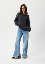 AFENDS Unisex Solace - Unisex Knit Crew Neck Jumper - Charcoal - Afends unisex solace   unisex knit crew neck jumper   charcoal 