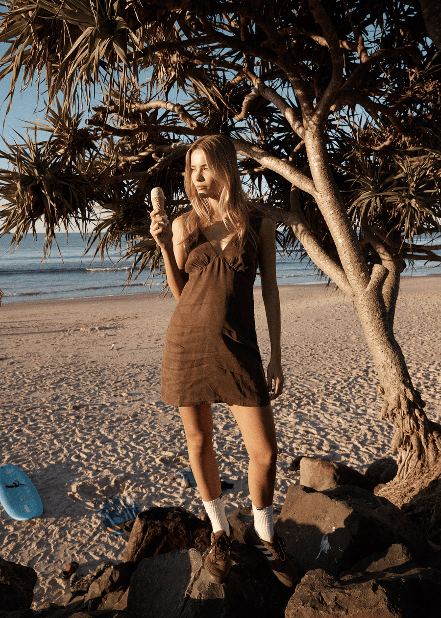 AFENDS Womens Grace - Cupro Mini Dress - Coffee 