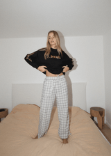 AFENDS Womens Leo - Seersucker Wide Leg Pant - Black / White - Afends womens leo   seersucker wide leg pant   black / white
