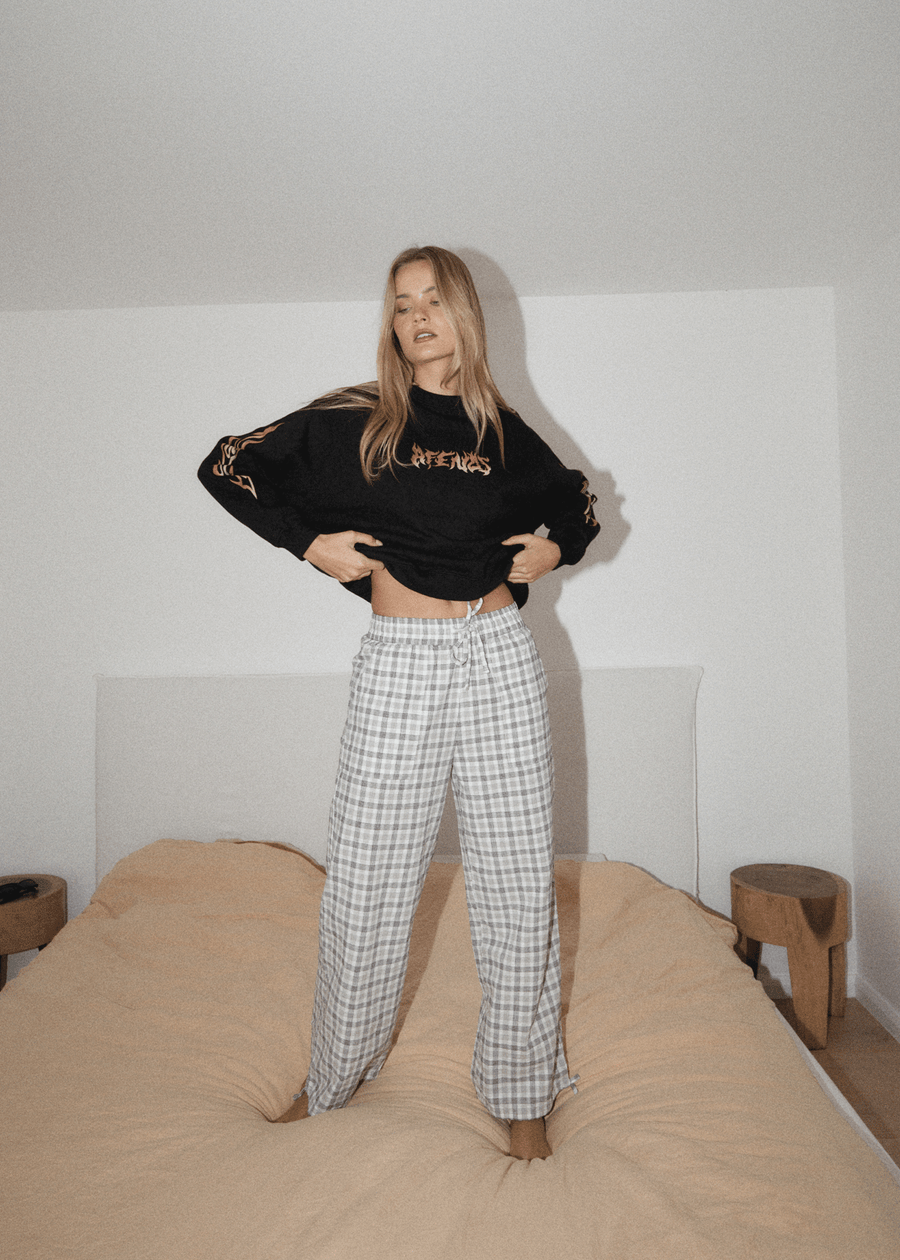 AFENDS Womens Leo - Seersucker Wide Leg Pant - Black / White