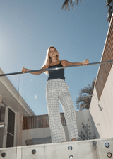 AFENDS Womens Leo - Seersucker Wide Leg Pant - Black / White - Afends womens leo   seersucker wide leg pant   black / white