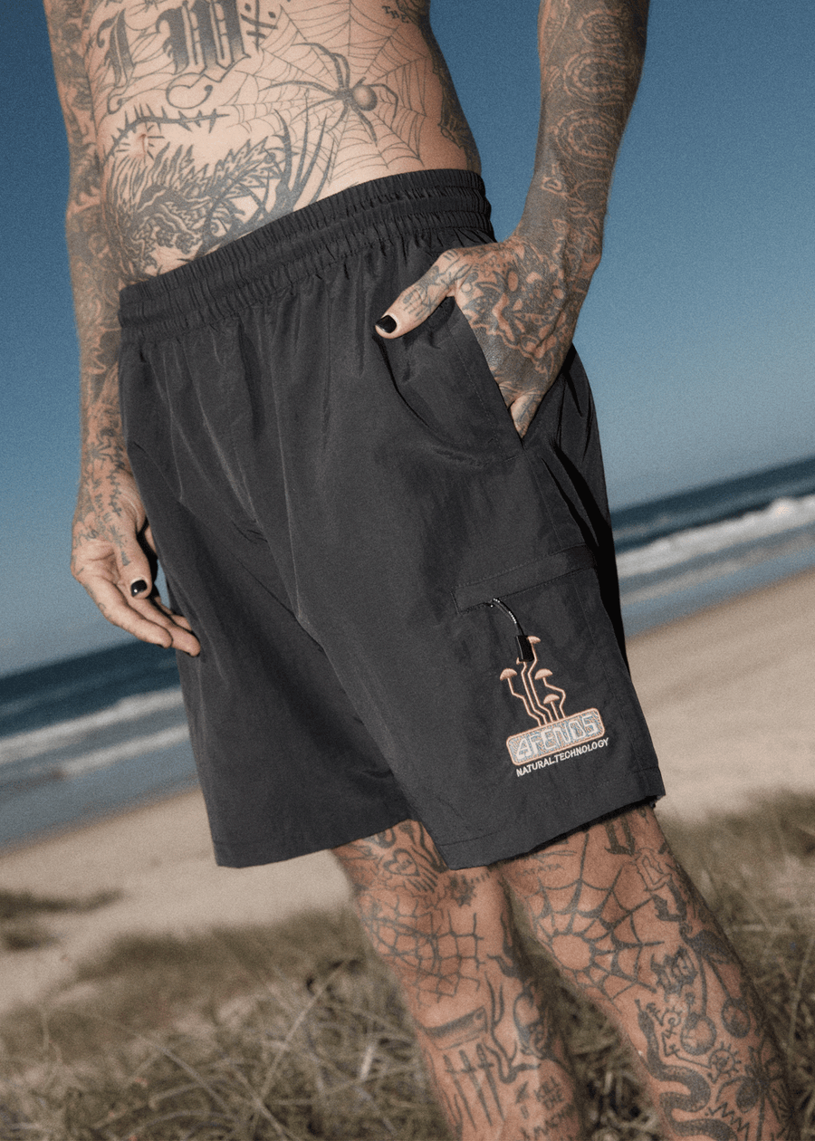 AFENDS Mens Fruiting - Baywatch Swim Short 18" - Black