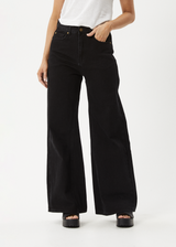 AFENDS Womens Gigi - Denim Flared Jean - Washed Black - Afends womens gigi   denim flared jean   washed black